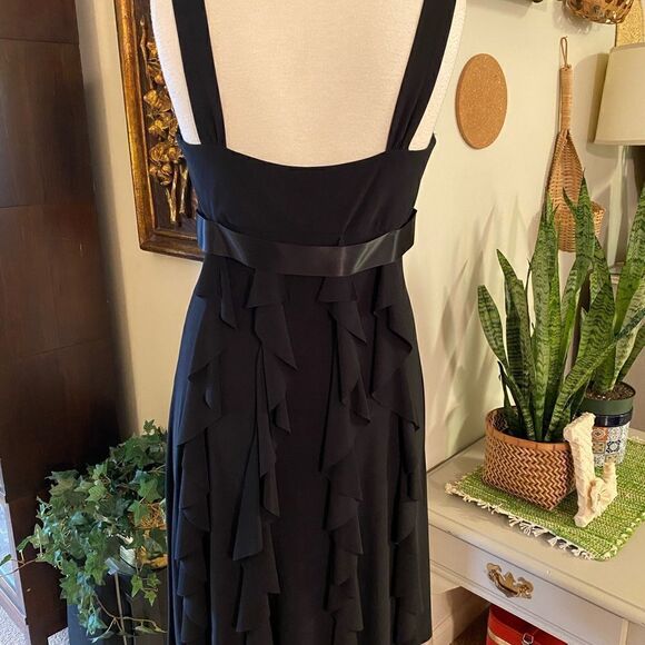 Betsy & Adam Black Satin Bow & Flutter Skirt Cocktail Dress - Picture 7 of 9